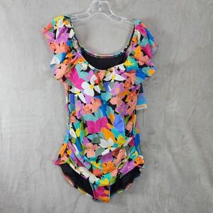 Swim Solutions Off Shoulder Floral One Piece Swimsuit‎ Tummy Control Plus Sz 18W